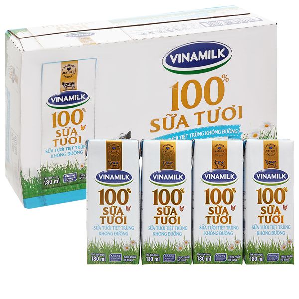 THÙNG Sữa tươi tiệt trùng không đường 100% Vinamilk - Hộp 1L - DATE MỚI NHẤT 