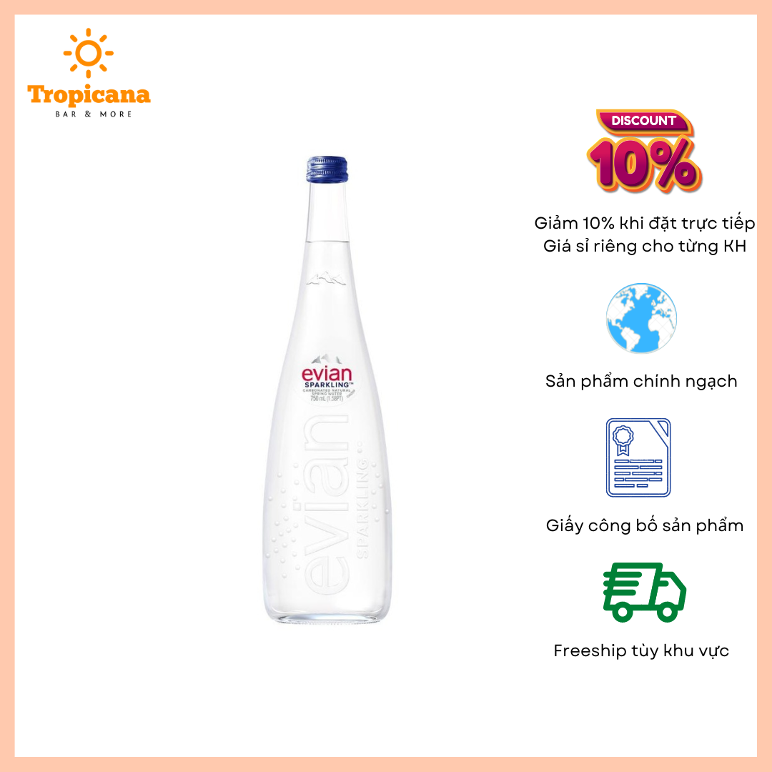  THÙNG nước khoáng Evian chai thủy tinh - 75cl 