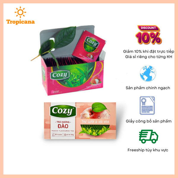  Cozy TRÀ túi lọc ĐÀO/ VẢI - Hộp 25 túi 