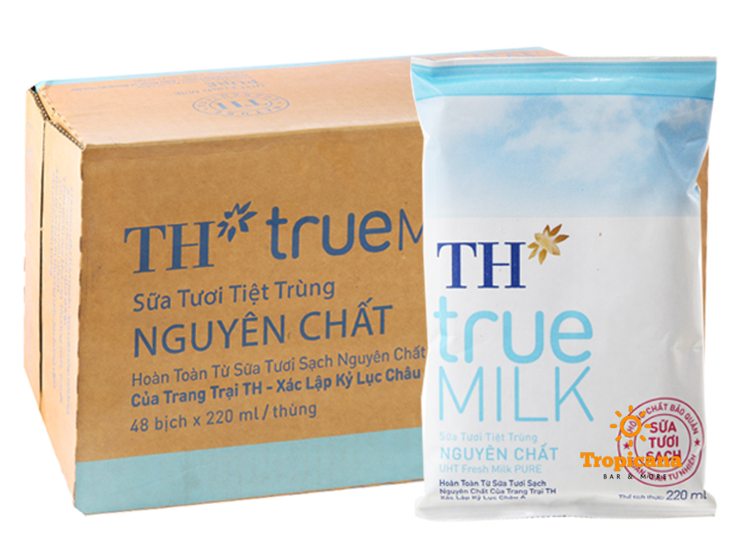  THÙNG Sữa tươi tiệt trùng Nguyên chất/ Ít đường/ Có đường TH true MILK - 48 Bịch 220ml 