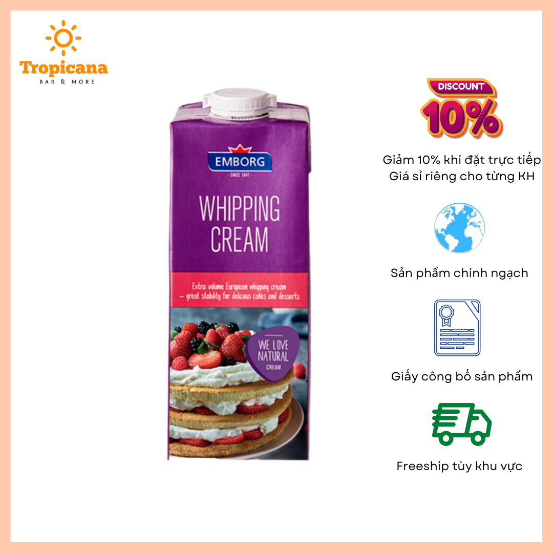  Whipping cream Emborg (35% FAT) - Hộp 1L & Hộp 200ml 