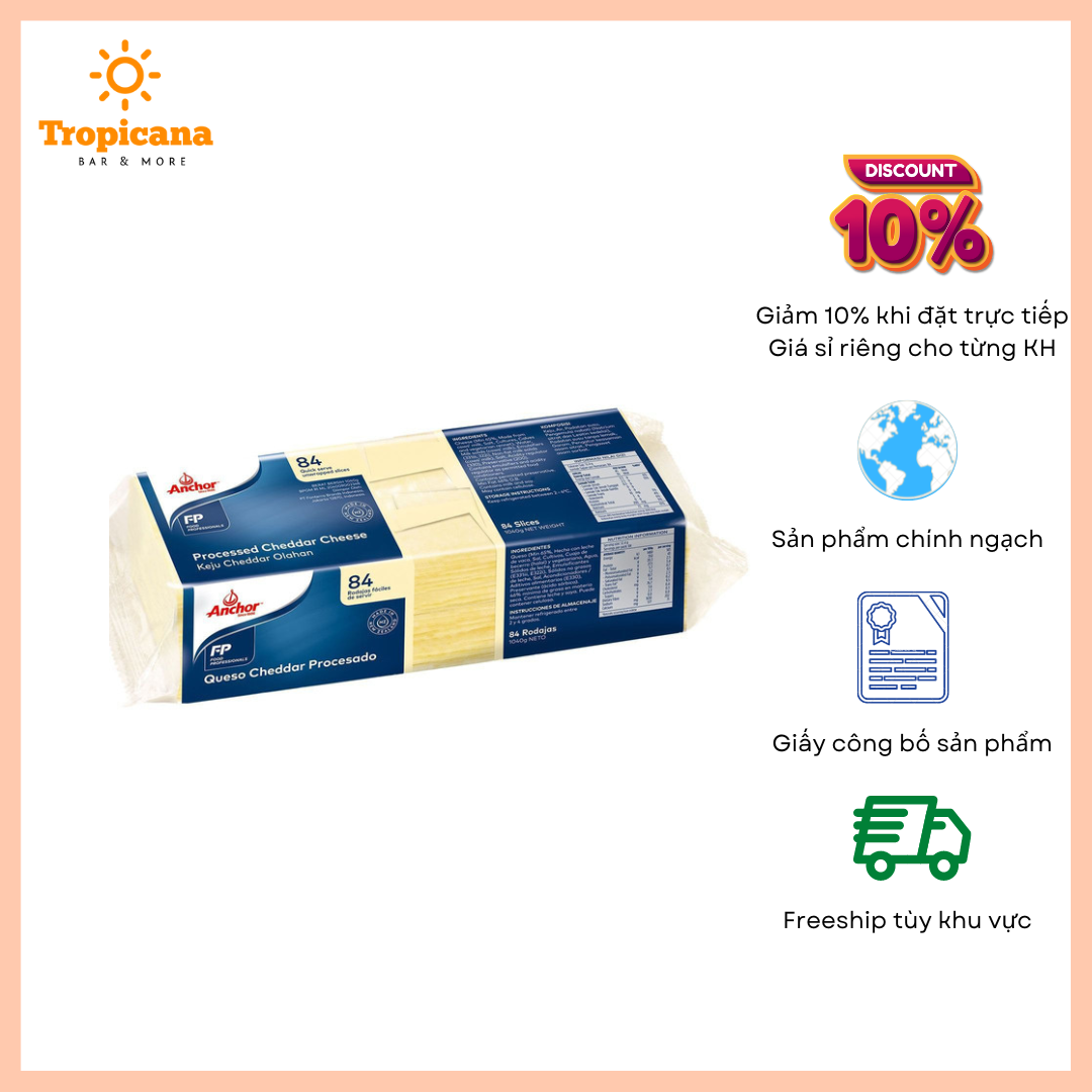  Phô mai lát Cheddar Anchor New Zealand 84 lát - Gói 1040g 