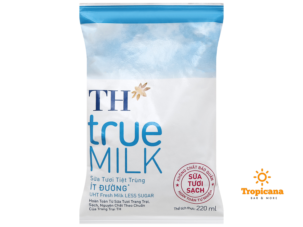  THÙNG Sữa tươi tiệt trùng Nguyên chất/ Ít đường/ Có đường TH true MILK - 48 Bịch 220ml 