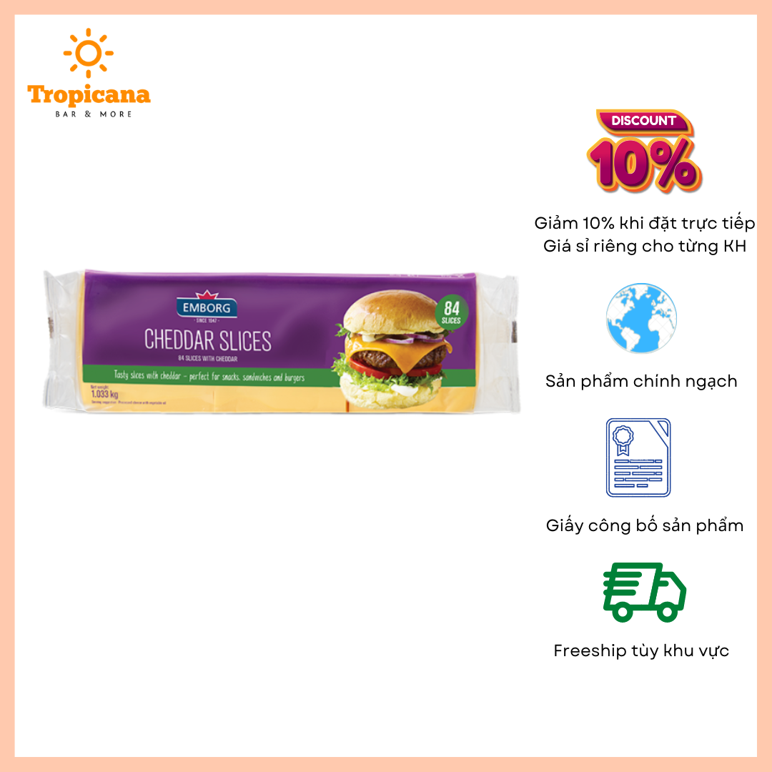  Phô mai lát Burger Slices/ Cheddar Emborg - 1033gr 