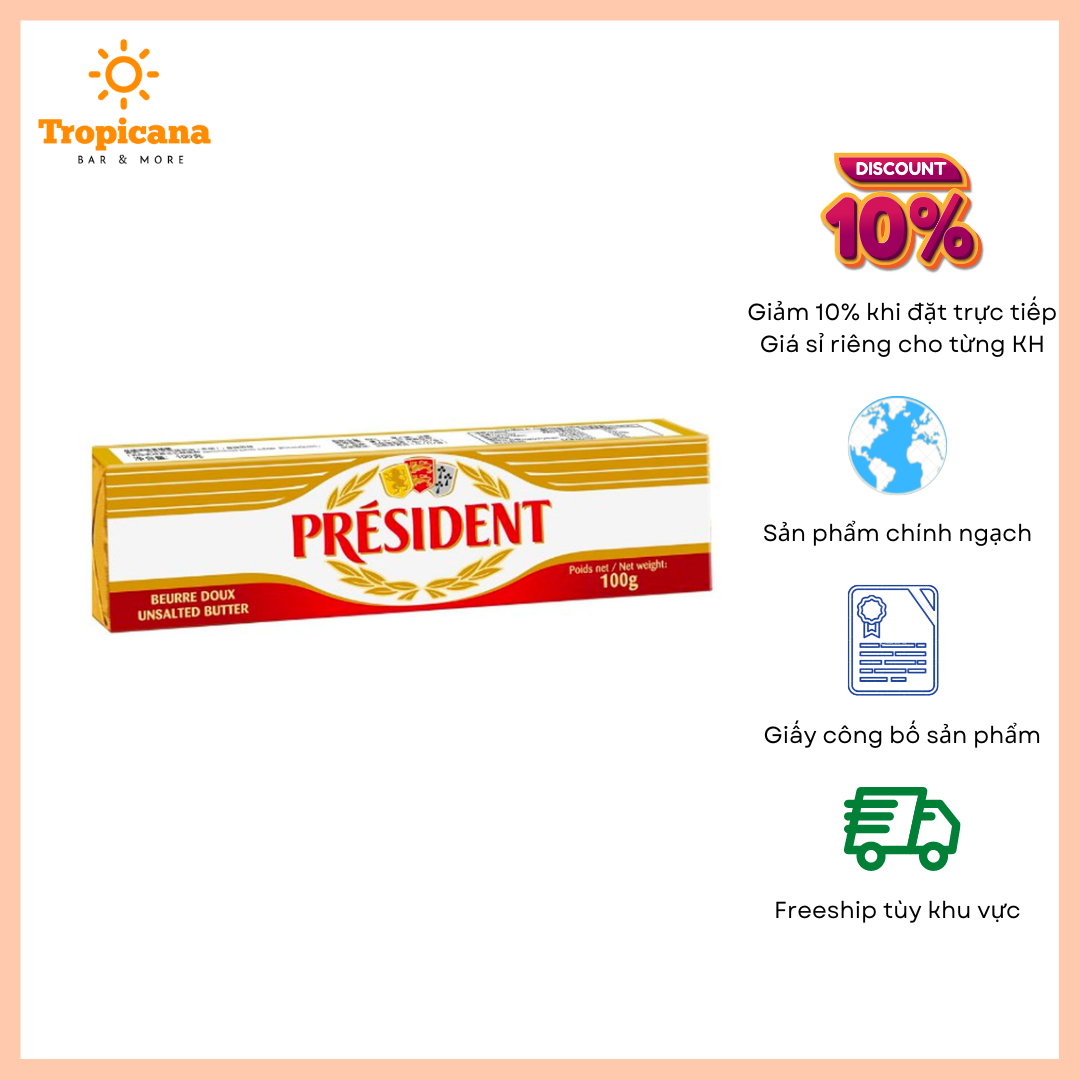  Bơ lạt cuộn President (Unsalted) - Cuộn 250gr & 100gr 