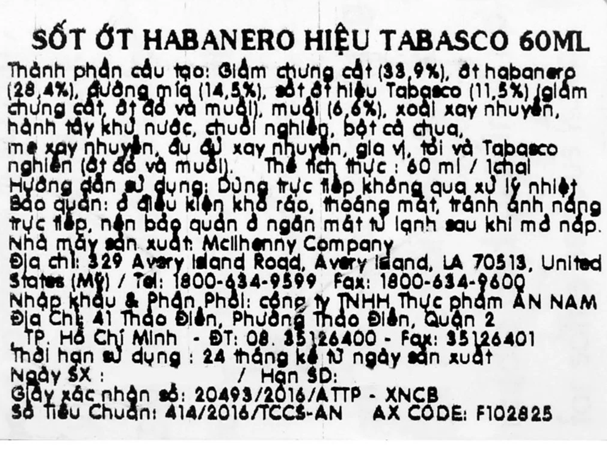  Sốt ớt Habanero hiệu Tabasco - Chai 60ml 