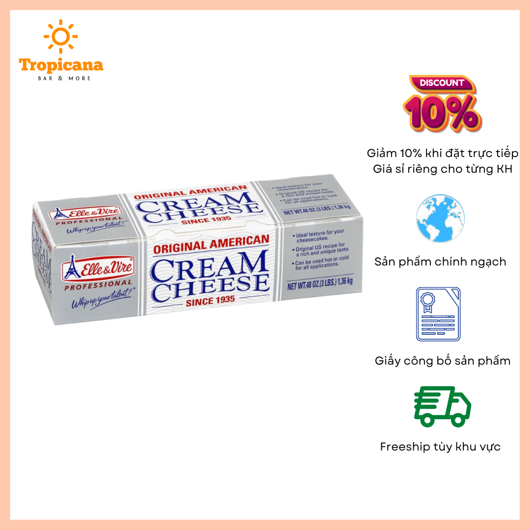  Cream cheese Elle & Vire - Khối 1,36kg 