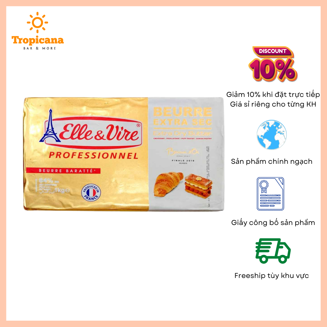  Bơ cán Elle & Vire 84% béo - Tấm 1kg 