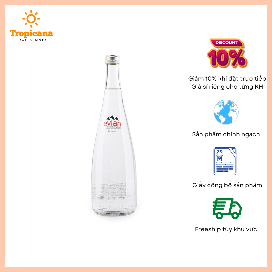  THÙNG nước khoáng Evian chai thủy tinh - 75cl 