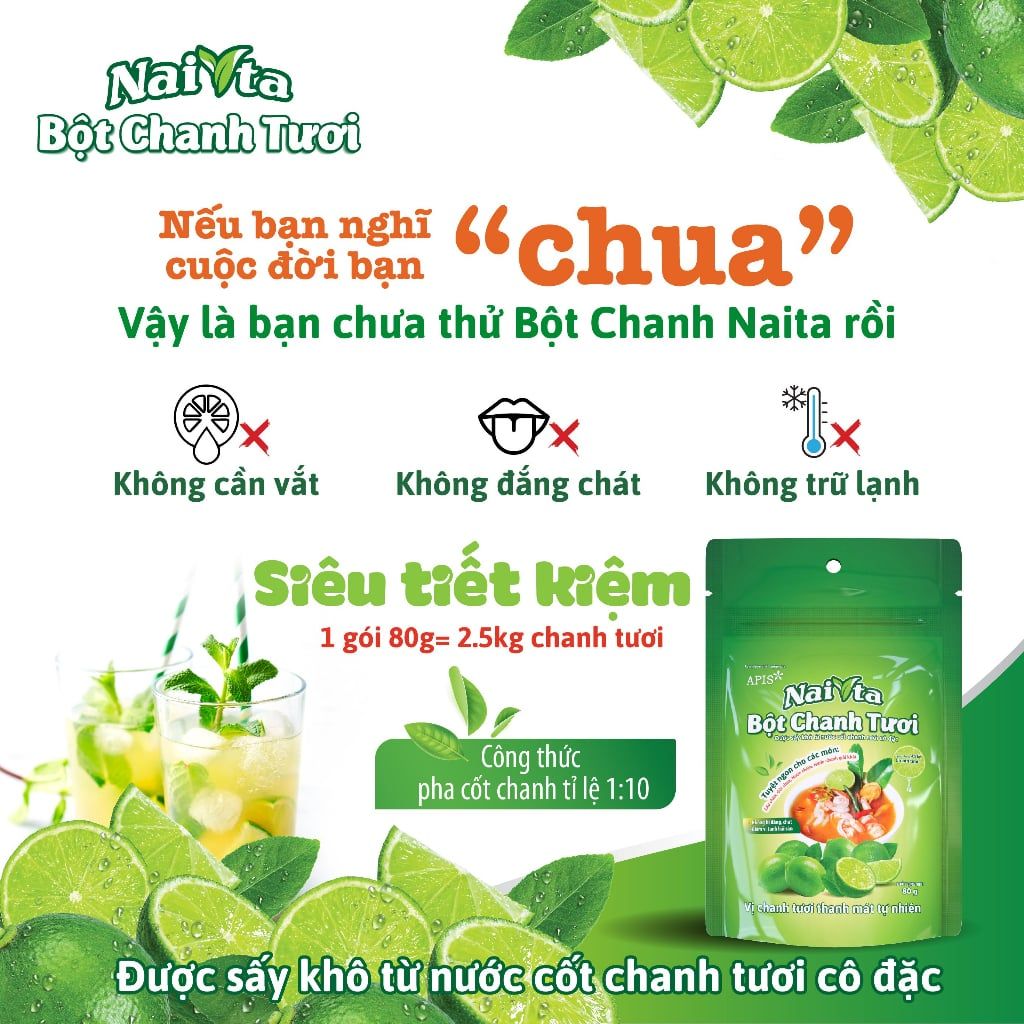  Bột cốt chanh tươi Naita - Gói 80gr & 350gr 