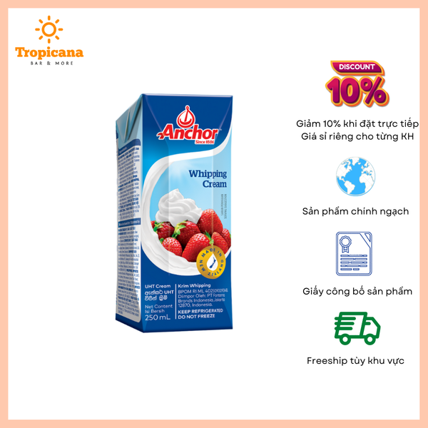  Kem sữa whipping cream Anchor - Hộp 250ml 