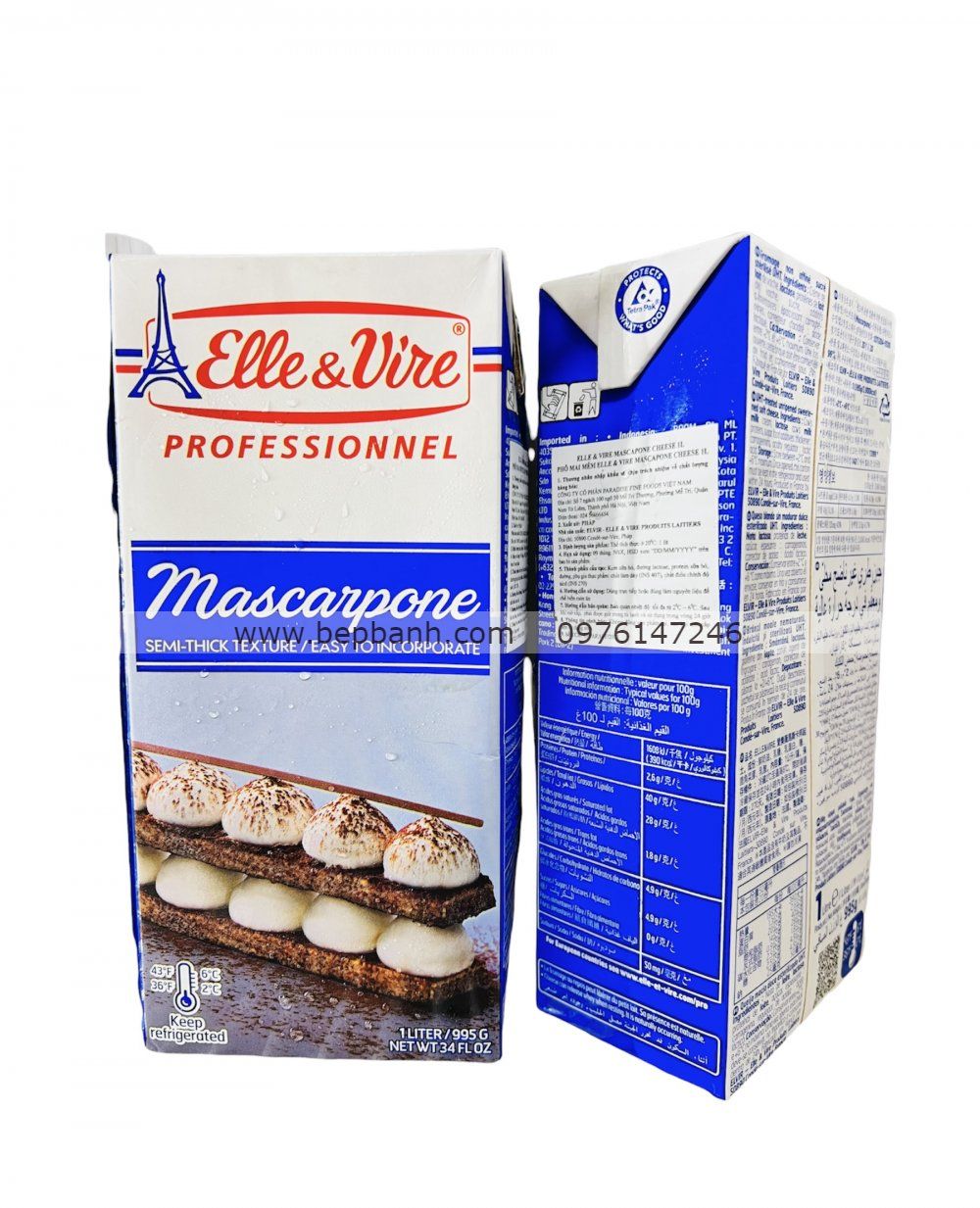  Phô Mai Kem Elle&Vire Mascarpone - Hộp 1L 