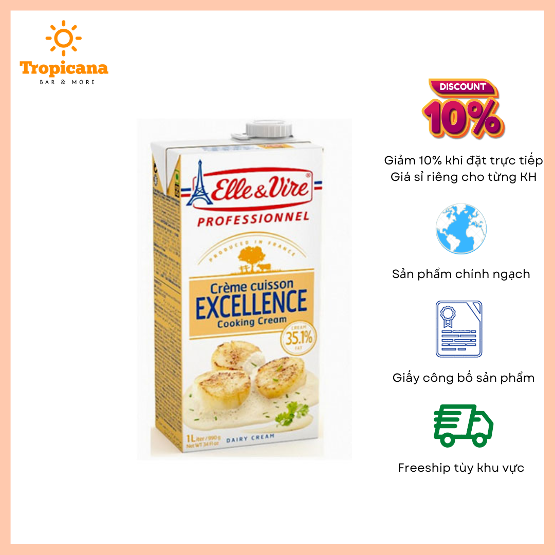  Kem sữa chế biến Cooking Cream Elle&Vire - Hộp 1L 