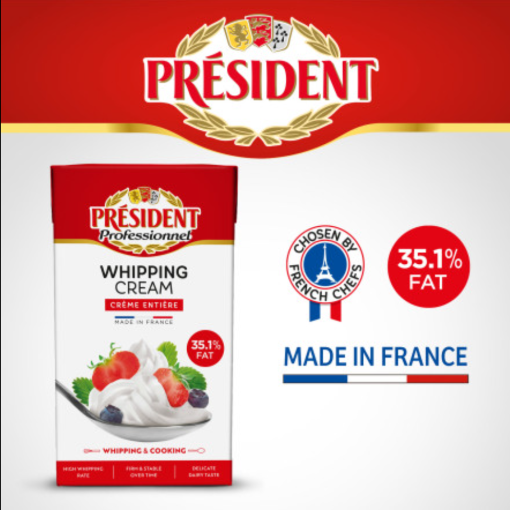  Kem Sữa Tươi Whipping Cream President  - Hộp 1L 