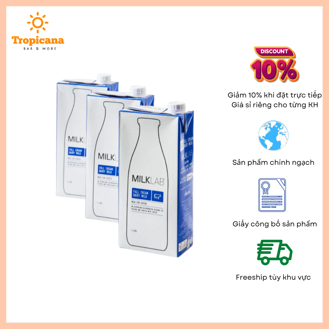  Sữa Tươi Tiệt Trùng MilkLab Nguyên Kem - Hộp 1L 