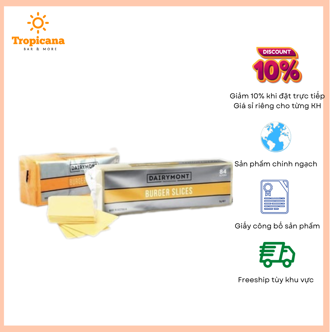  Phô mai cắt lát không màu DAIRYMONT - 1kg (84 lát) 