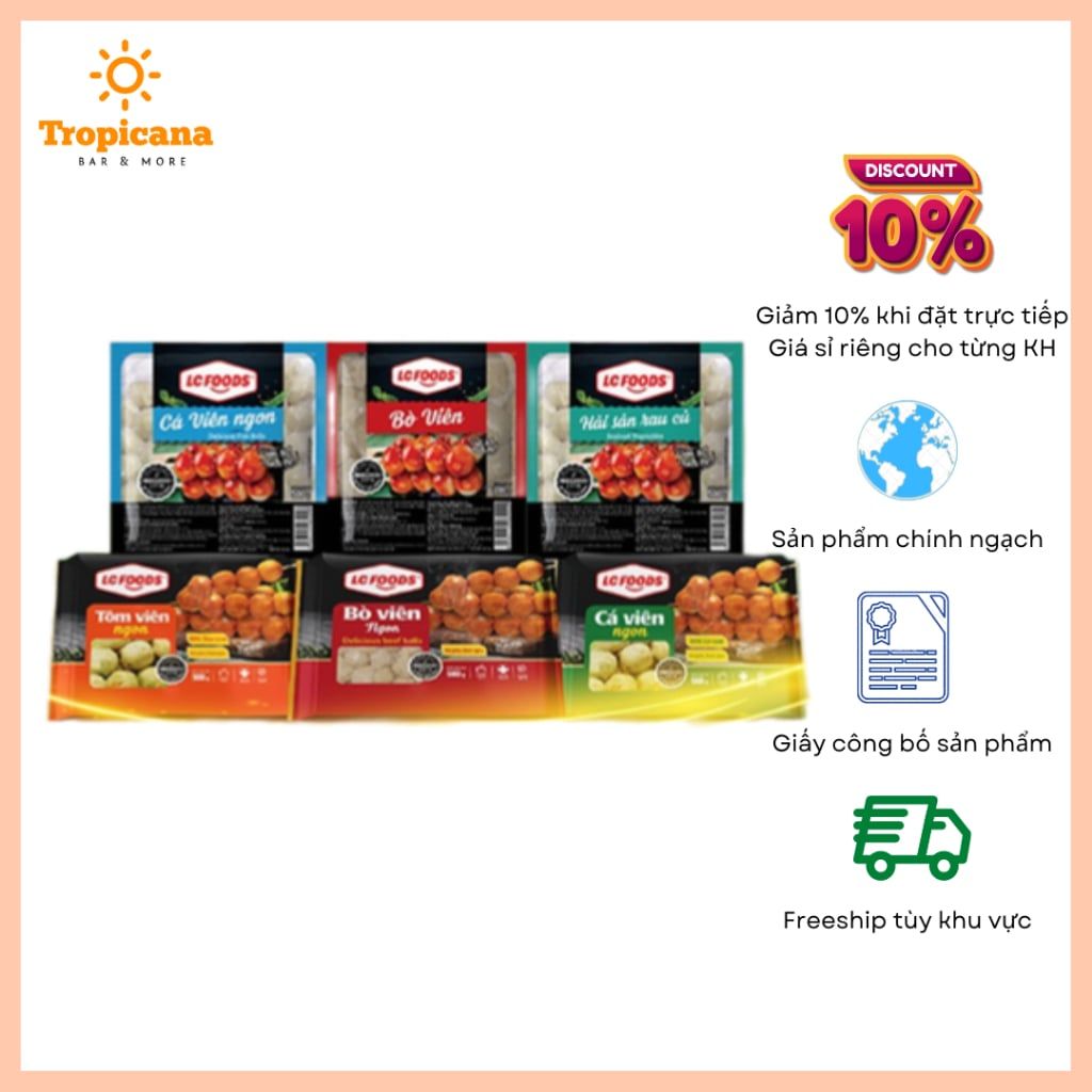 SET các loại viên ăn vặt Cá viên/ Tôm viên/ Đậu hũ phô mai LC food - Bịch 500gr 
