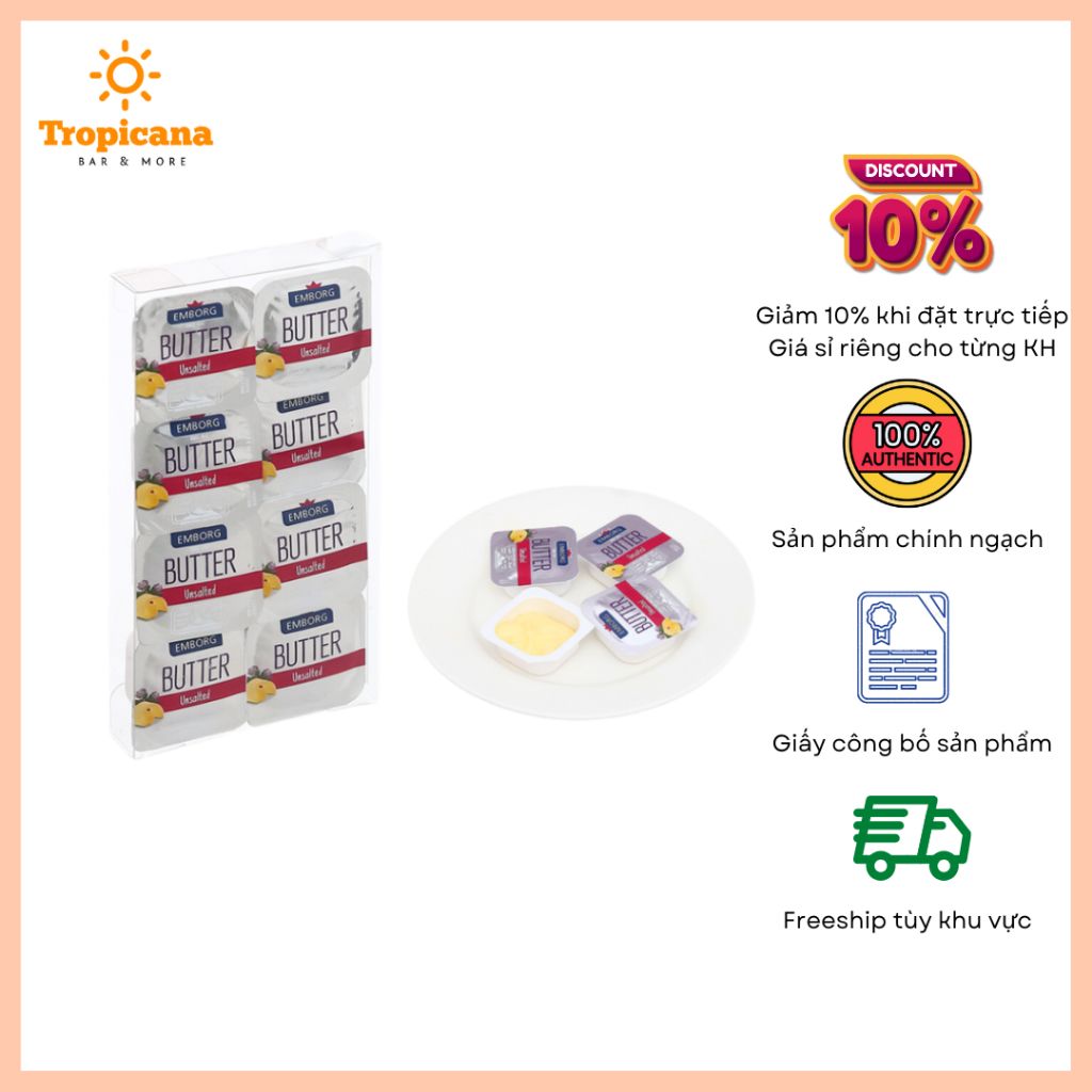  Bơ lạt viên Emborg 82% chất béo vỉ - Vỉ 64gr (8 x 8 g) 