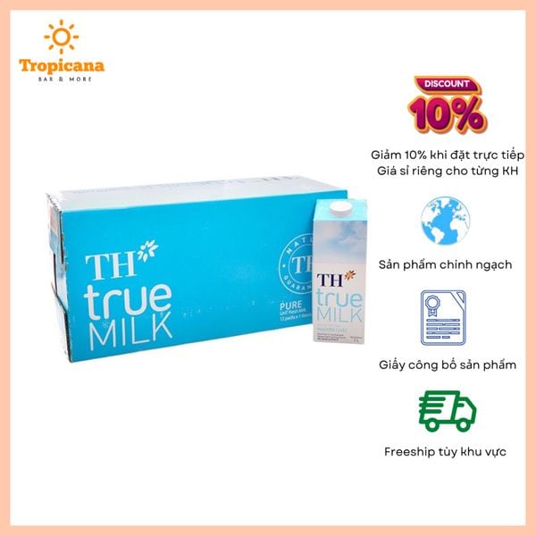  THÙNG Sữa Tươi Tiệt Trùng Nguyên Chất TH true MILK - Thùng 12 Hộp 1L 