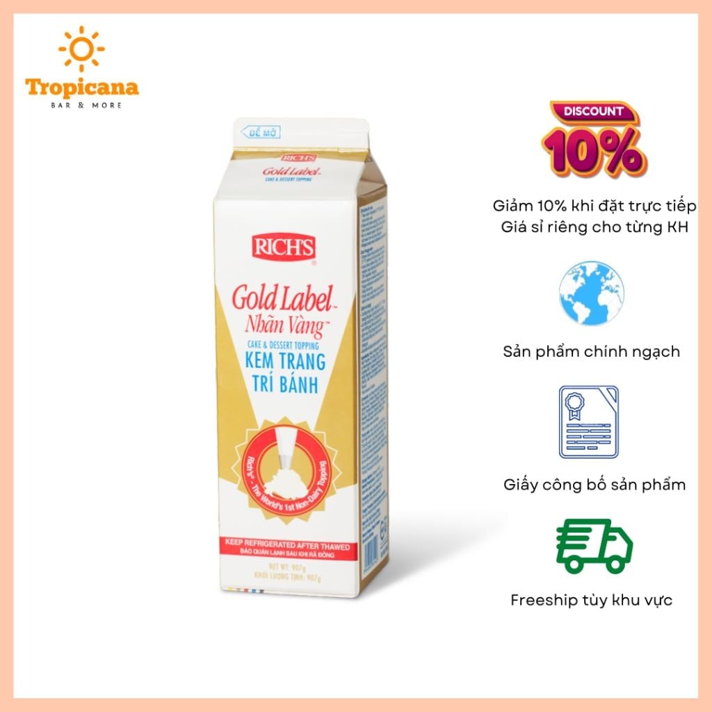  Kem béo Rich Gold Label - Hộp 907gram 