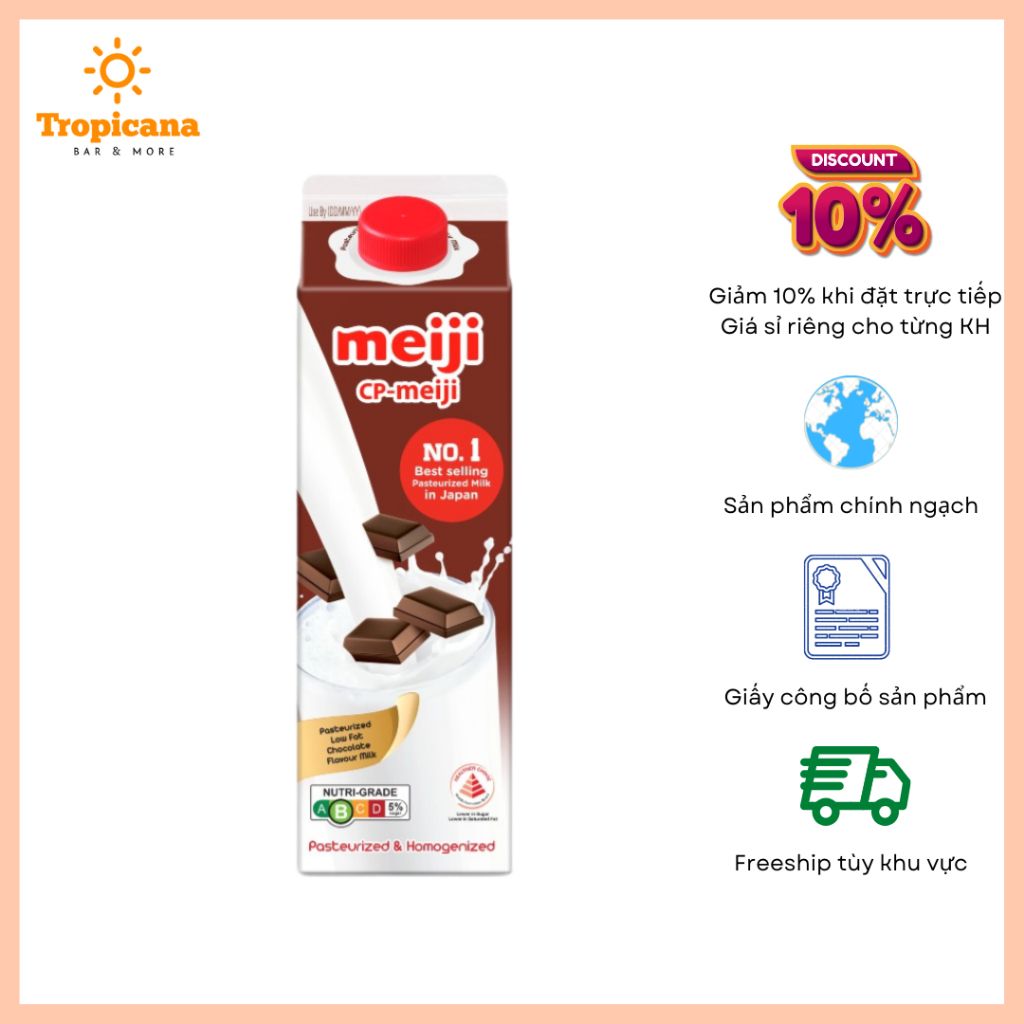  Sữa Thanh Trùng cao cấp Meiji Milk Premium Low Fat vị Chocolate - Hộp 946ml 
