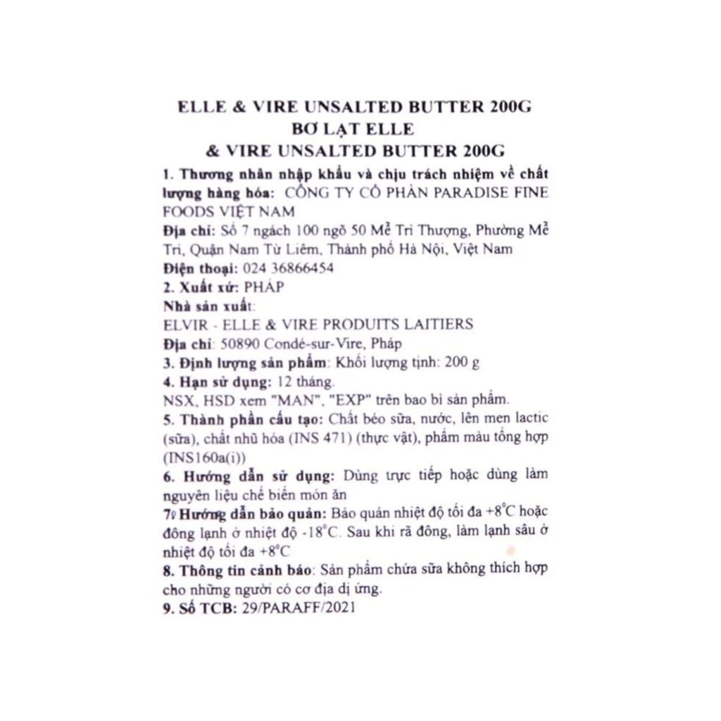  Bơ lạt Elle&Vire 60% béo - Thỏi 200gr 