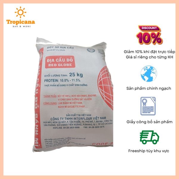  Bột mì Địa cầu đỏ Protein 10-11.5% - Bao 25kg - Có thể gửi chành ngoài để giảm ship 