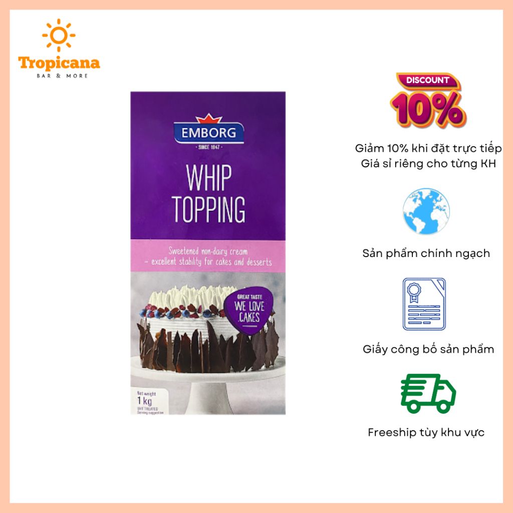  Kem Whip Topping Emborg - Hộp 1L - Date 07.09.2024 
