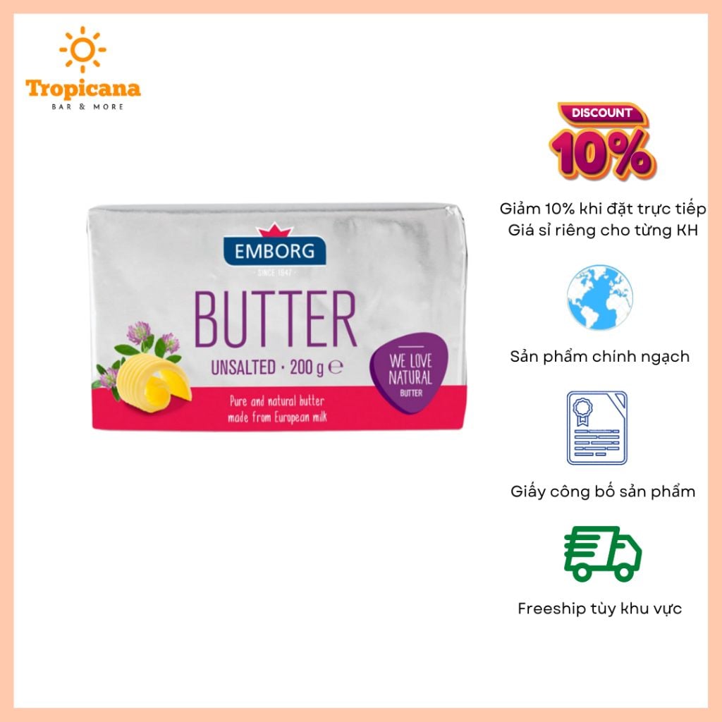  Bơ lạt Emborg - Thỏi 200gr / Hộp 225gr / Vi 8g 
