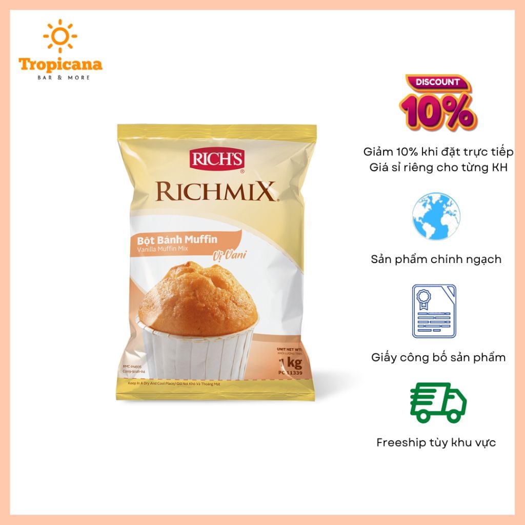  Bột Bánh Muffin Richmix Vị Vanilla Túi 1Kg 