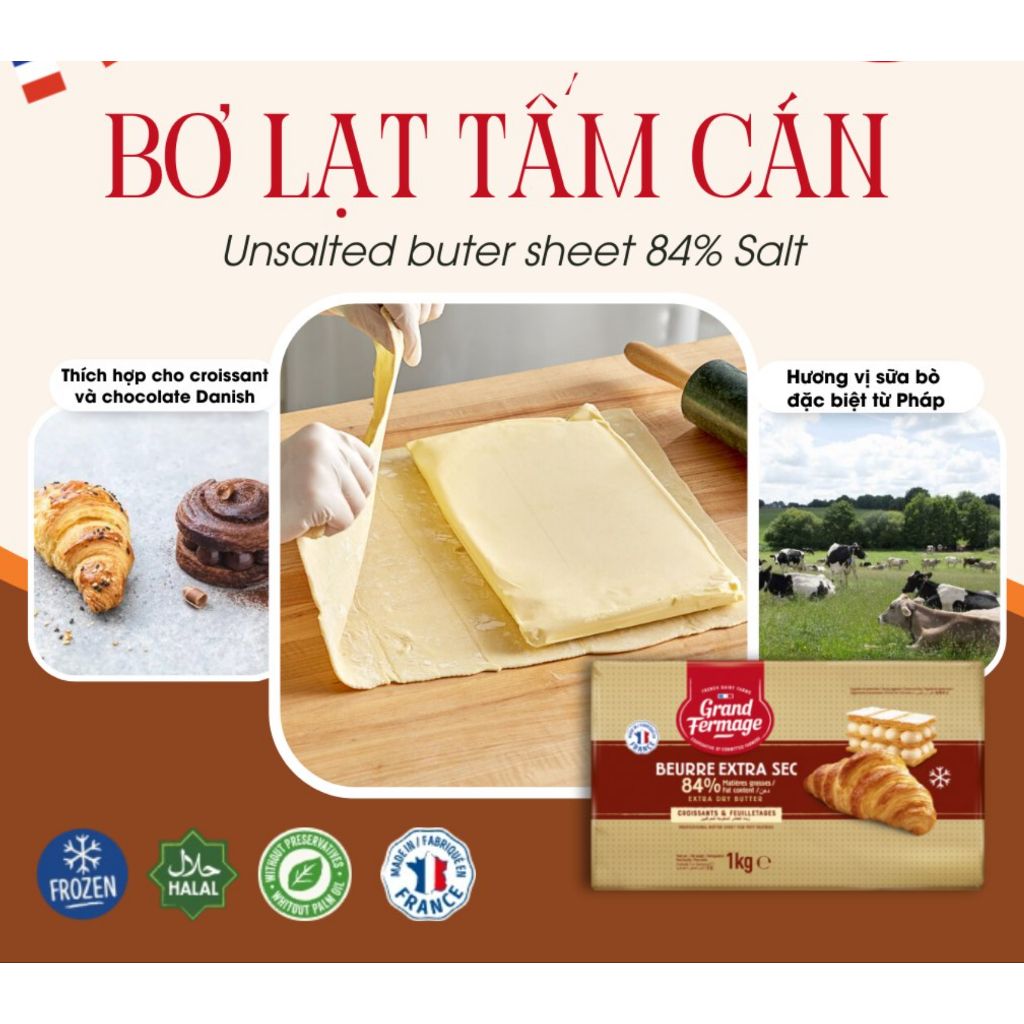  Bơ tấm Fermage làm bánh croissant Pháp - Tấm 1kg 