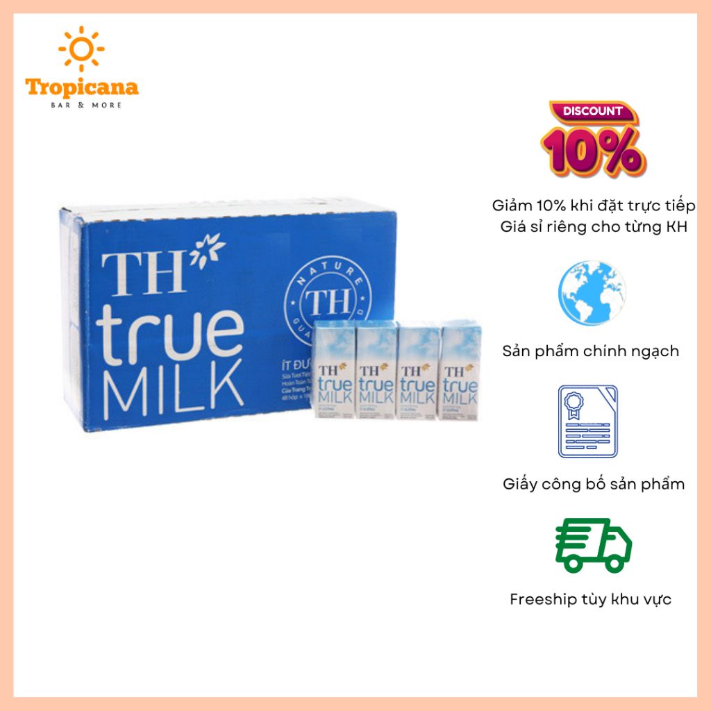  SET 6 & 12 hộp sữa Tươi Tiệt Trùng TH true MILK Nguyên chất & Ít đường 