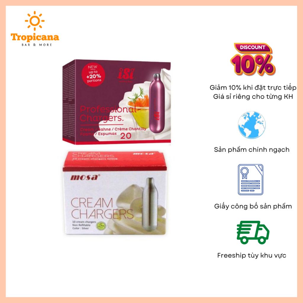  Khí GAS làm kem CREAM CHARGER – KHÍ N2O (HỘP 10 VIÊN) 