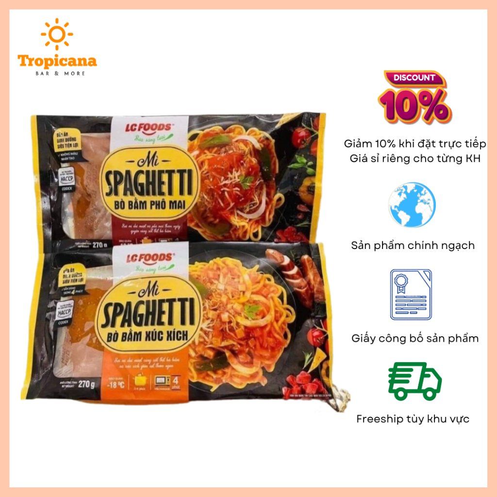  Mì spaghetti bò bằm phô mai/ Bò bằm xúc xích LC Foods - Bịch 270gr 