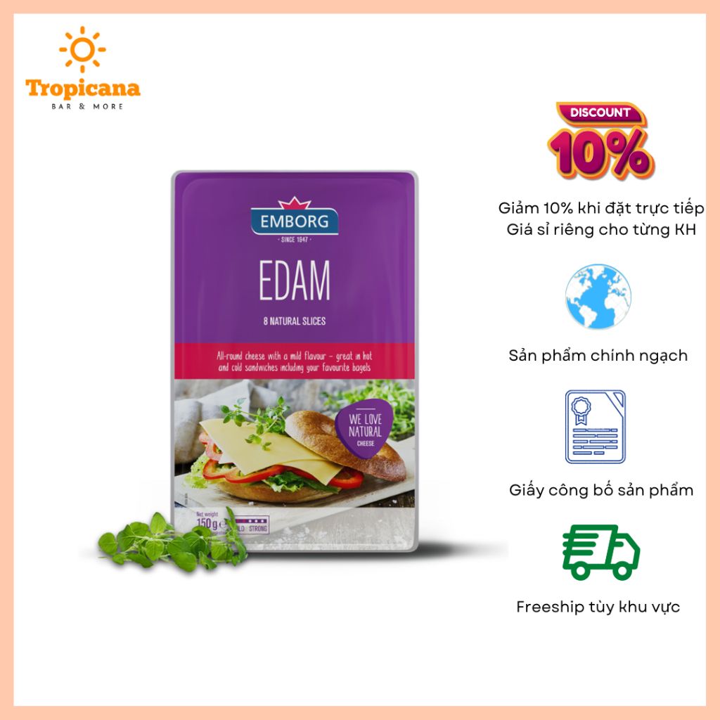  Phô mai lát Edam - Gói 150gr 