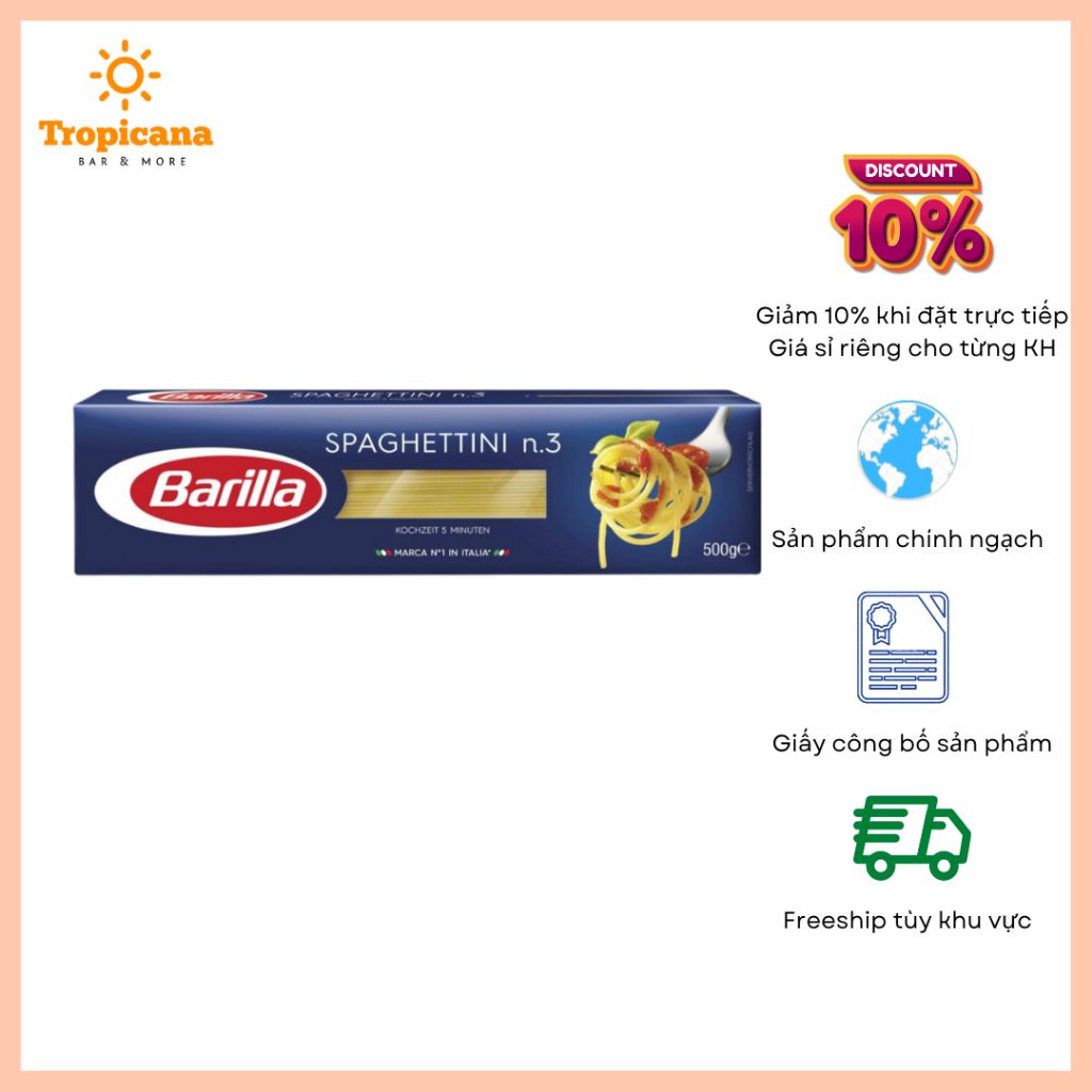  Mì Barilla Pasta - No 3 & No.5 - Hộp 500gr 
