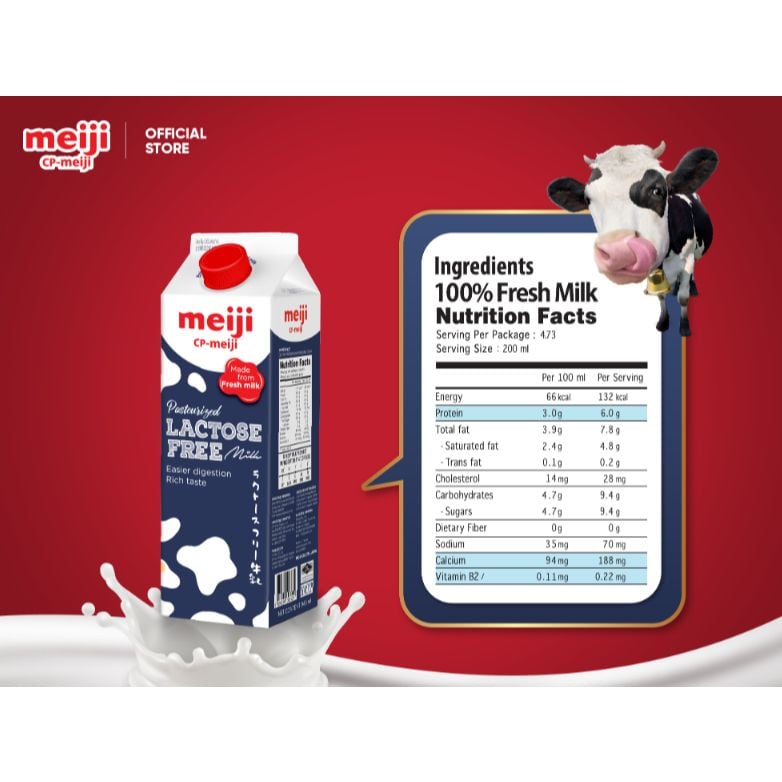  Sữa Tươi Thanh Trùng Meiji Nhật vị không đường Lactose - Hộp 946ml 