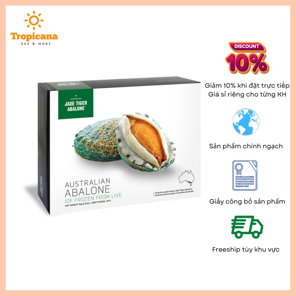  Bào Ngư viền xanh Úc Jade Tiger Abalone đông lạnh 8-10con/kg 