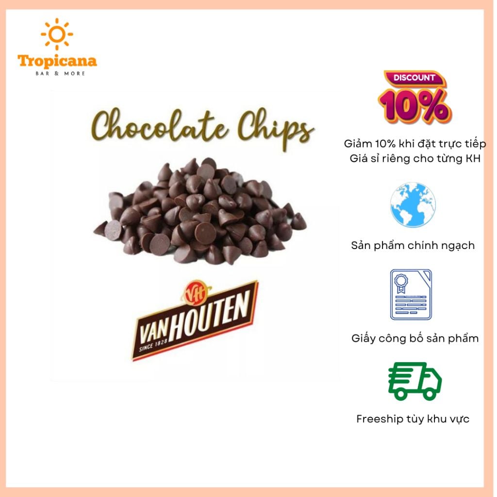  Socola chip hạt Vanhouten - Túi 200g || 500g || 1kg [Khách vui lòng đặt hỏa tốc tránh chảy socola] 