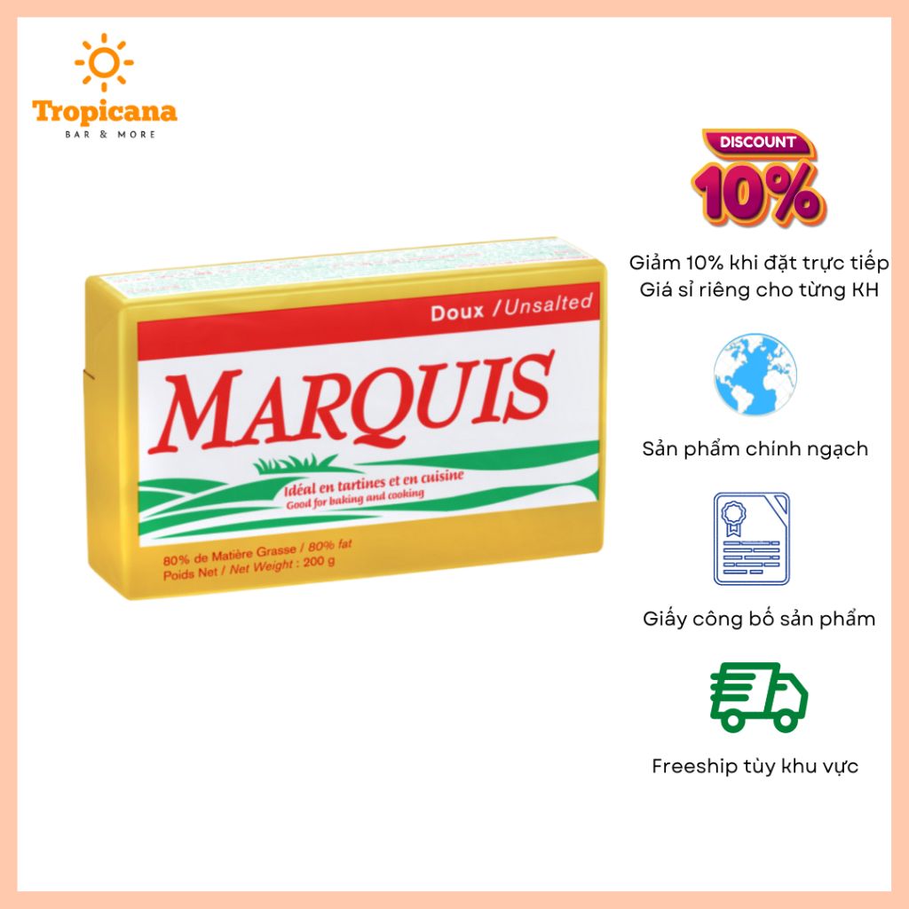  Bơ Marquis 80% béo - Gói 200gr 