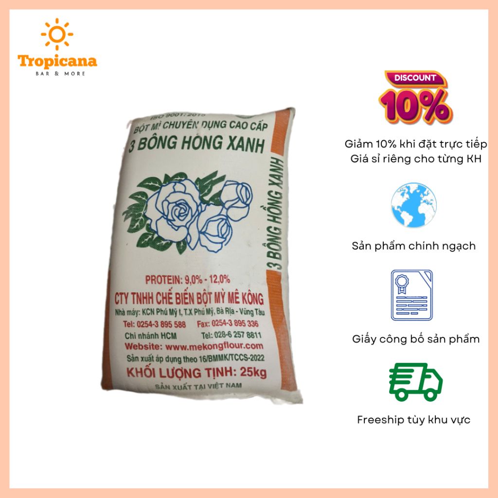  Bột mì 3 Bông Hồng Xanh - Bao 25kg - Có thể gửi chành ngoài để giảm ship 