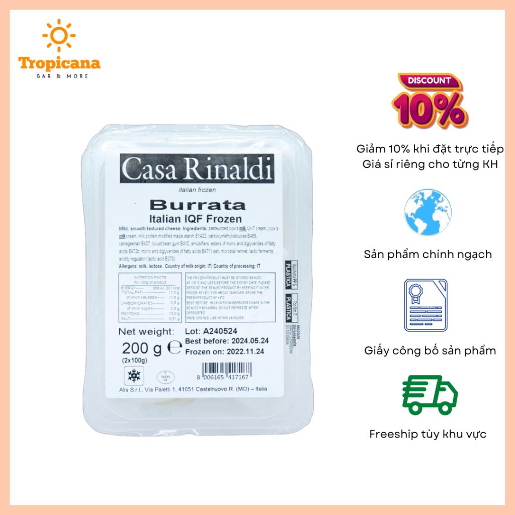  Phô Mai Burrata Casa Rinaldi - Hộp 200gr 
