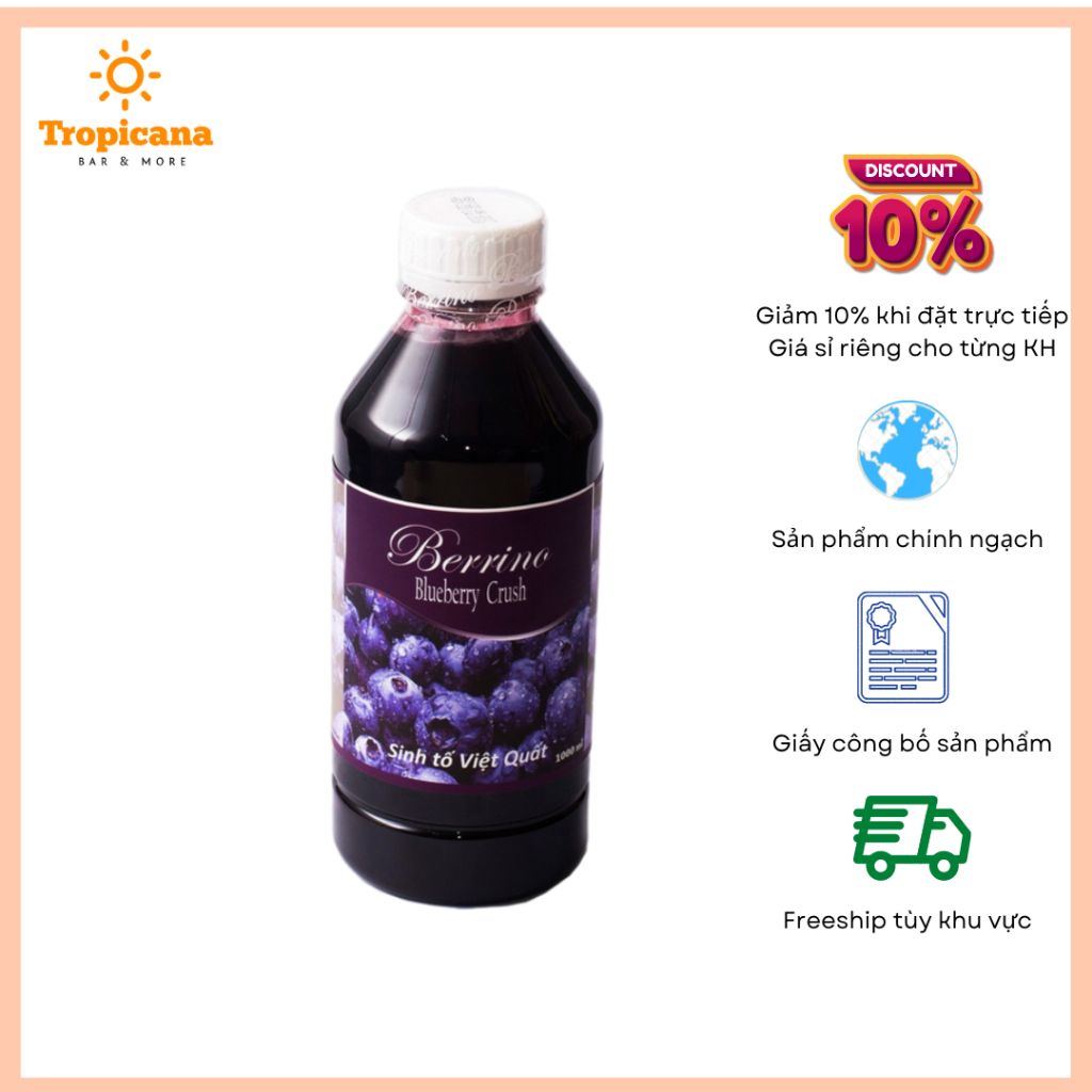  Sinh tố Berrino Việt Quất - Chai 1L 
