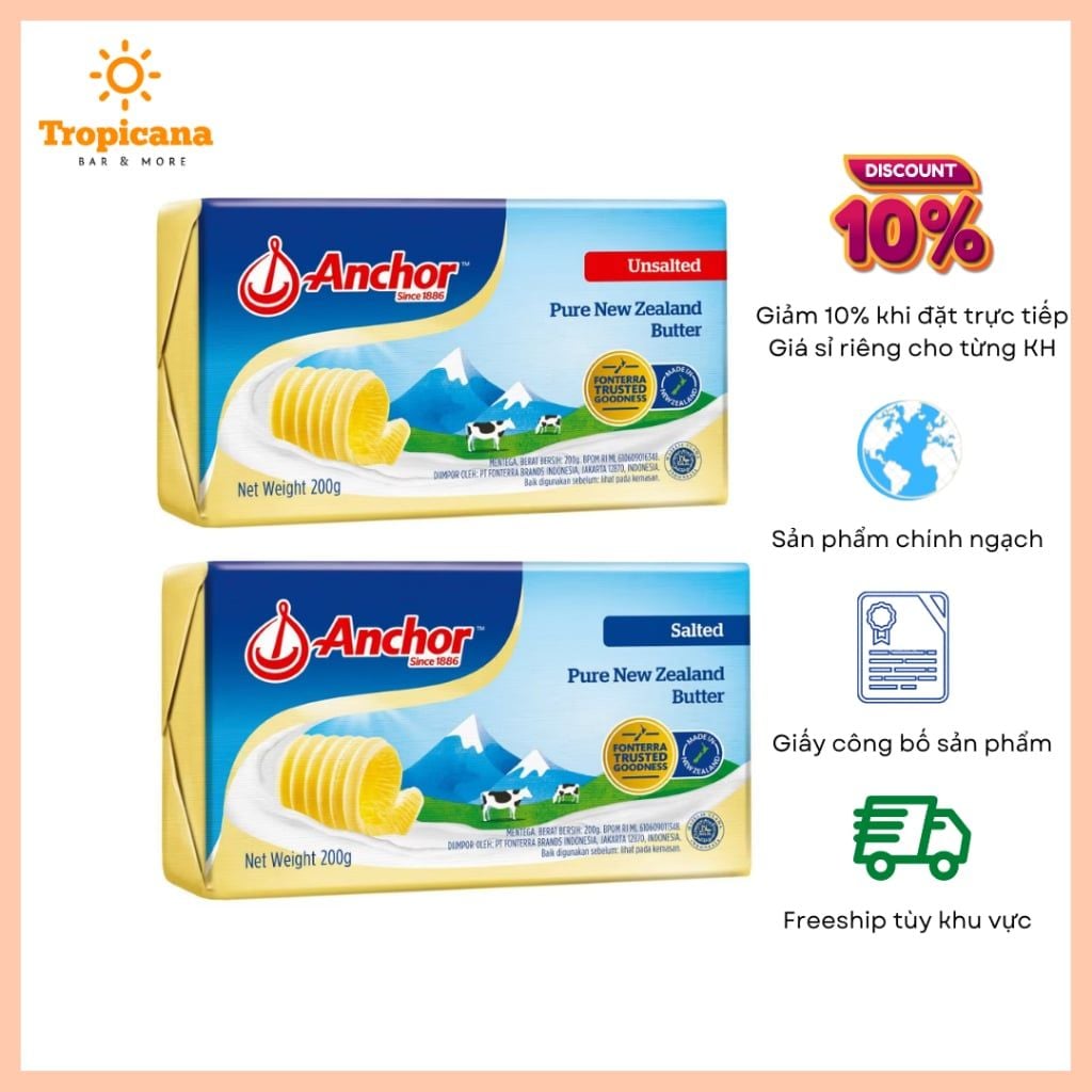  SET 6 gói & 24 gói Bơ mặn/lạt Anchor 200gr 