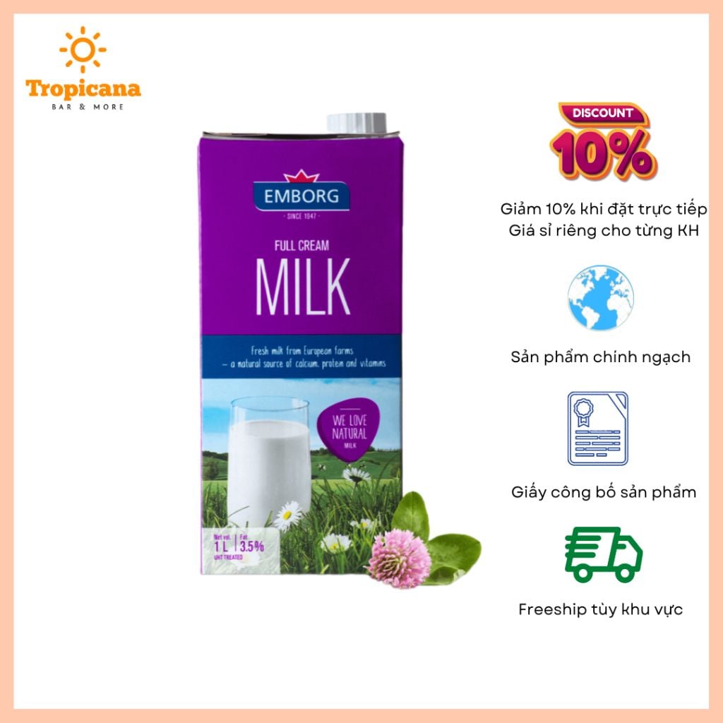  THÙNG Sữa tươi Full Cream Emborg - 12 Hôp 1L 