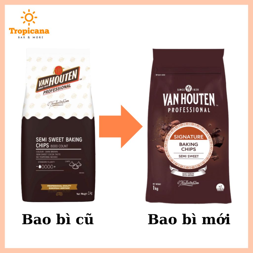  Socola chip hạt Vanhouten - Túi 200g || 500g || 1kg [Khách vui lòng đặt hỏa tốc tránh chảy socola] 