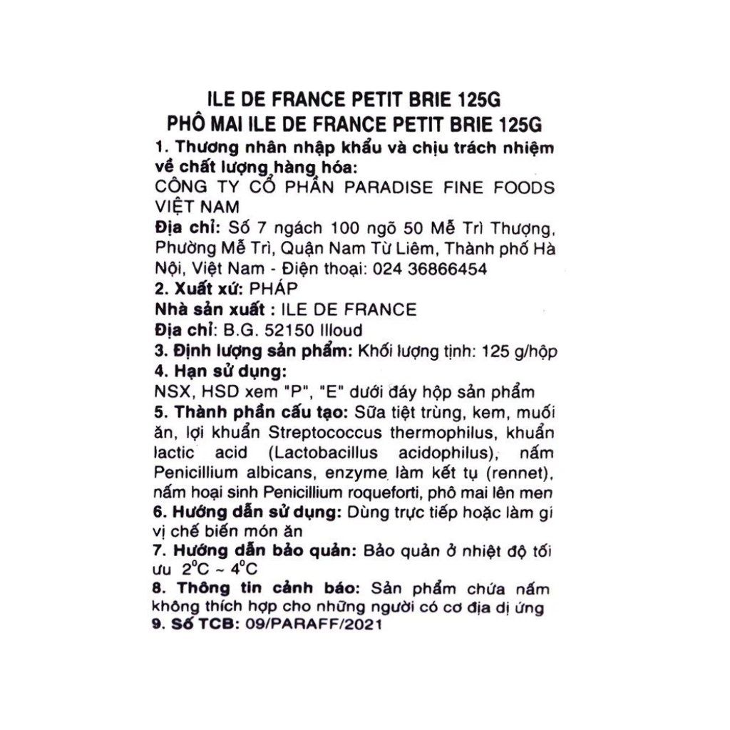  Phô mai Ile De France Petit Brie - Hộp 125g 