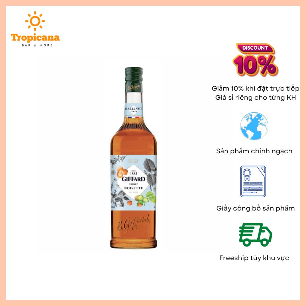  Syrup Giffard Hạt phỉ 1 Lít - Hazelnut Syrup 