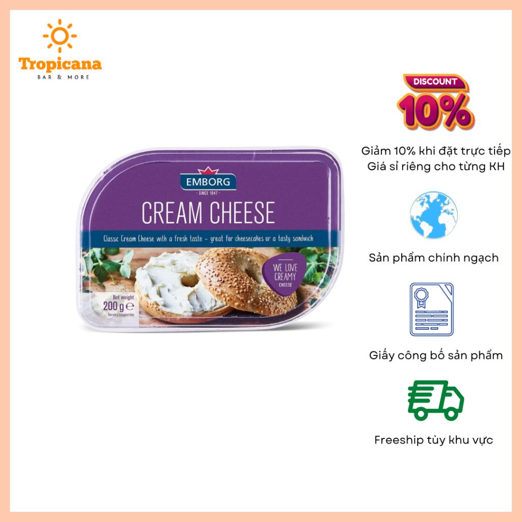 Phô mai kem Cream cheese Emborg - Hộp 200gr & 1.5kg 