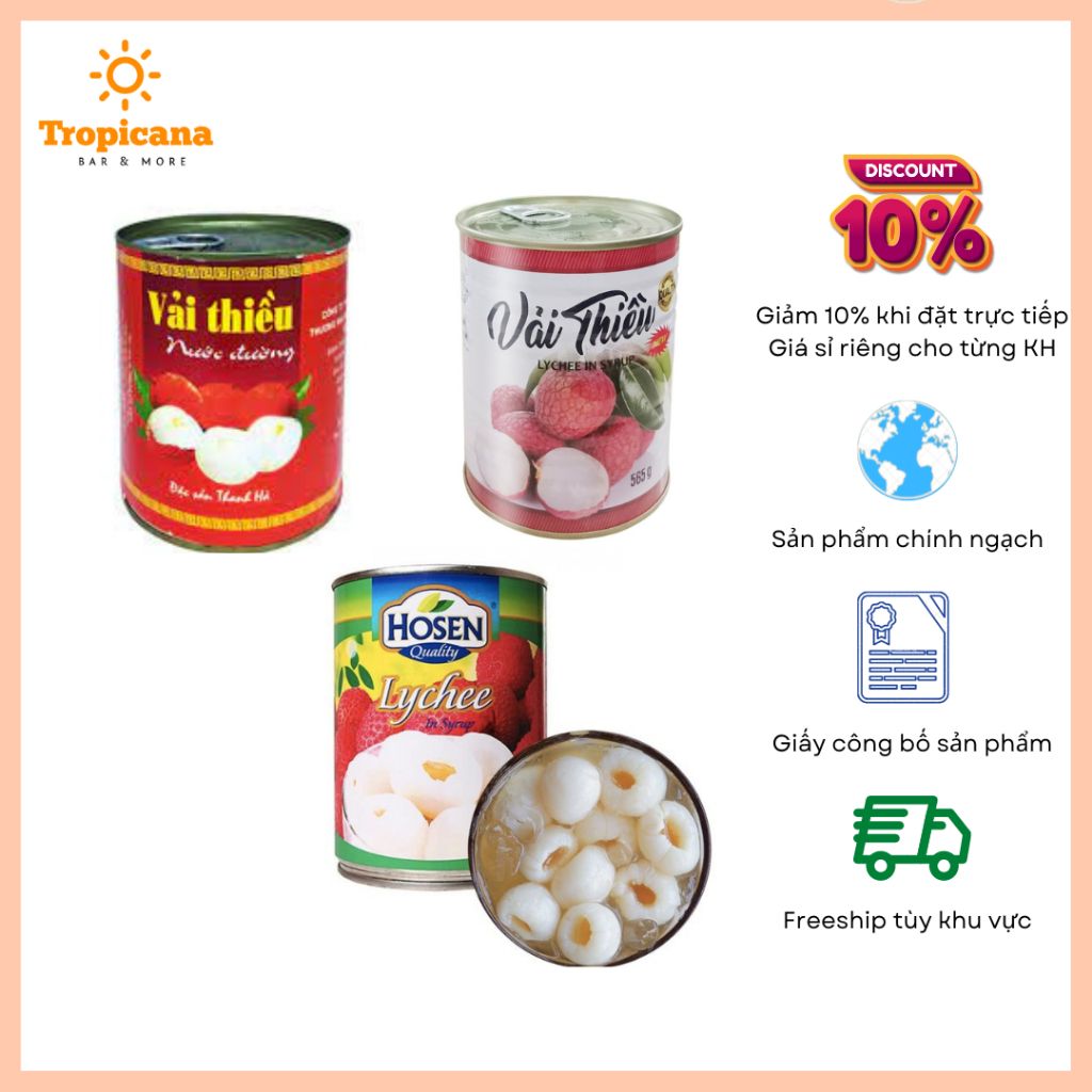  Vải Ngâm Đóng Lon Nhiều Loại 